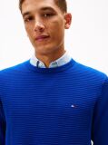 Blue Textured Knit Crew Neck Jumper  Men