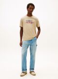 Beige Logo Graphic Crew Neck T-Shirt  Men