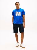 Blue Multicolour Logo Graphic Crew Neck T-Shirt  Men