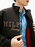 Black Logo Embroidery Racing Jacket  Men