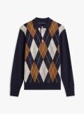 Blue Argyle Rugby Collar Jumper  Men