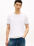 White Smart Casual Tipped Technical Knit T-Shirt  Men