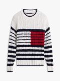 Multi Cable Knit Breton Stripe Flag Jumper  Men