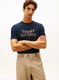 Μπλε T-Shirt Με Κλασική Λαιμόκοψη Και Κεντητό Λογότυπο  Άνδρες