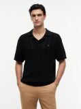 Black Relaxed Pointelle Structured Polo Shirt With Linen  Men
