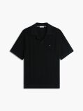 Black Relaxed Pointelle Structured Polo Shirt With Linen  Men