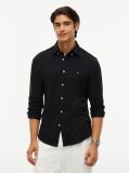 Black Slim Fit Knit Pique Shirt  Men