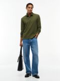 Green Regular Waffle Long Sleeve Polo Shirt  Men