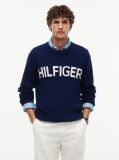 Blue Intarsia Logo Waffle Knit Relaxed Jumper  Men
