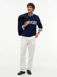 Blue Intarsia Logo Waffle Knit Relaxed Jumper  Men