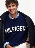 Blue Intarsia Logo Waffle Knit Relaxed Jumper  Men