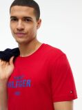 Red Contrast Logo Crew Neck Jersey T-Shirt  Men
