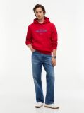 Red Logo Embroidery Fleece Hoody  Men