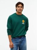 Green Peached Fleece Crew Neck Sweatshirt  Men
