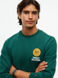 Green Peached Fleece Crew Neck Sweatshirt  Men