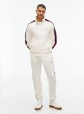 Beige Contrast Stripe Pique Zip-Thru Sweatshirt  Men