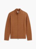 Brown Lambswool Zip-Thru Cable Knit Jumper  Men