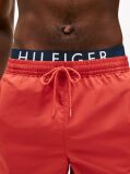 Red Double Waistband Mid Length Swim Shorts  Men