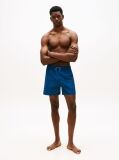 Blue Original Print Mid Length Swim Shorts  Men
