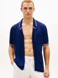 Blue Open Knit Short Sleeve Lounge Shirt  Men
