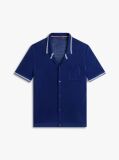 Blue Open Knit Short Sleeve Lounge Shirt  Men