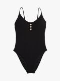 Black Embossed Button Textured Swimsuit  Women