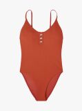 Brown Embossed Button Textured Swimsuit  Women