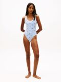 Multi Logo Embroidery Seersucker Scoop Back Swimsuit  Women