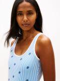 Multi Logo Embroidery Seersucker Scoop Back Swimsuit  Women