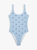 Multi Logo Embroidery Seersucker Scoop Back Swimsuit  Women