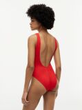 Red Crinkle Logo Embroidery Scoop Back Swimsuit  Women