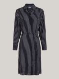 Blue Crepe Belted Knee Length Shirt Dress  Women