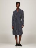 Blue Crepe Belted Knee Length Shirt Dress  Women