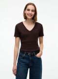 Brown V-Neck Slim Fit T-Shirt  Women