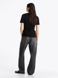 Black Flag Embroidery Ribbed Slim T-Shirt  Women