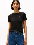 Black Flag Embroidery Ribbed Slim T-Shirt  Women