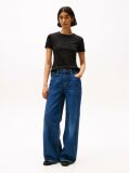 Black Flag Embroidery Ribbed Slim T-Shirt  Women