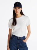 Beige Flag Embroidery Ribbed Slim T-Shirt  Women