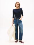 Blue Boat Neck Slim Fit T-Shirt  Women