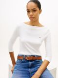 White Boat Neck Slim Fit T-Shirt  Women