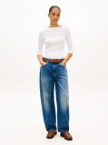 White Boat Neck Slim Fit T-Shirt  Women