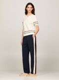 Blue Colour-Blocked Slim Fit Straight Trousers  Women