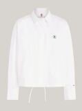 White TH Monogram Drawstring Cropped Shirt  Women