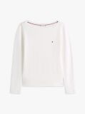 White Jersey Stitch Boat Neck Sweater  Women