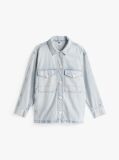 Blue Oversized Faded Denim Utility Jacket  Women
