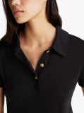 Black Slim Fit Gold-Tone Button Polo Shirt  Women