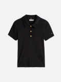 Black Slim Fit Gold-Tone Button Polo Shirt  Women