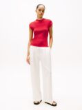 Red Ribbed Cap Sleeve Slim Jumper  Women