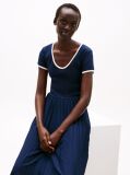 Blue Pleated Fit And Flare Midi Dress  Women