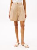 Beige Pleated Bermuda Shorts  Women